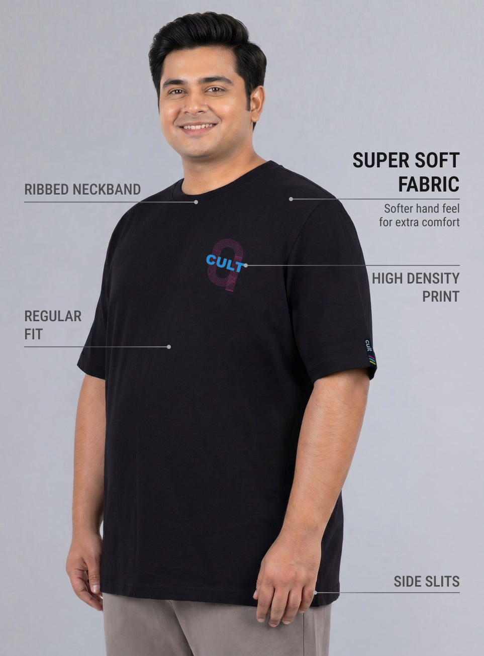 Mens Black Sporty Racertrack Plus Size T-Shirt