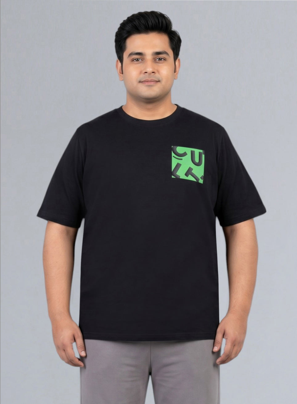 Men's Black Cult Print Plus Size Graphic T-shirt
