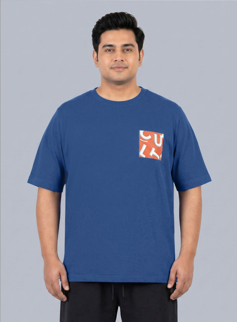 Men's Blue Cult Print Plus Size Graphic T-shirt
