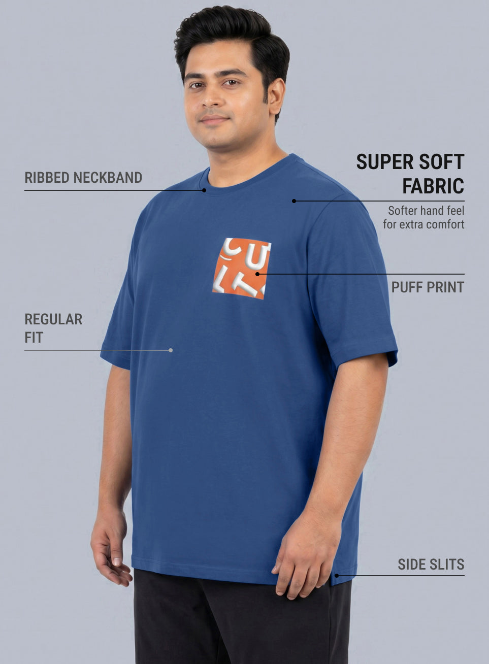 Men's Blue Cult Print Plus Size Graphic T-shirt