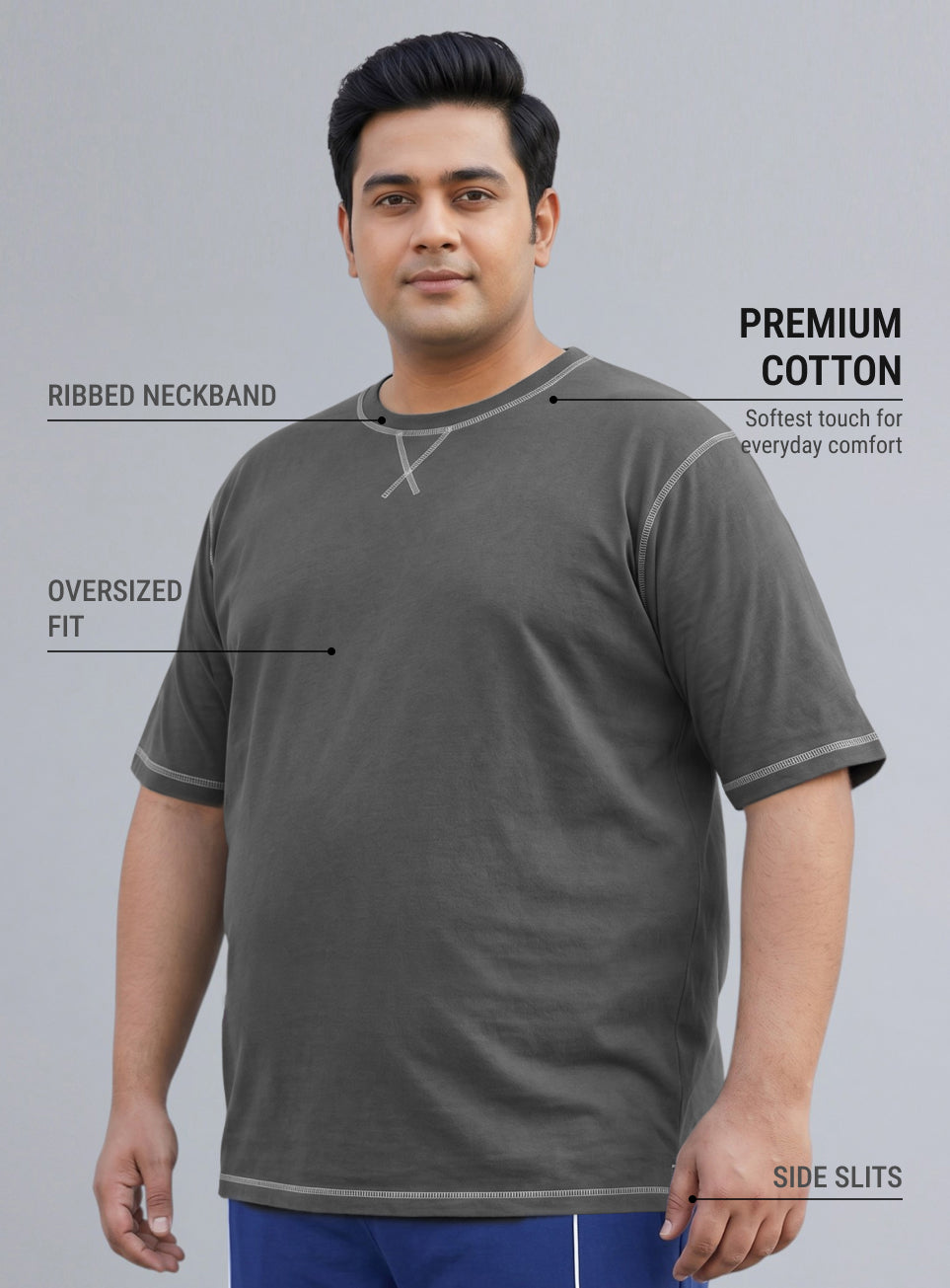 Men's Dark Grey Play Day Plus Size Oversized Fit T-shirt