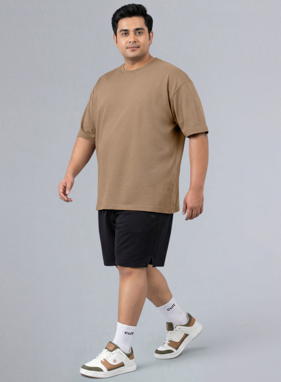 Men's Beige One More Rep Graphic Plus Size Oversized Fit T-shirt