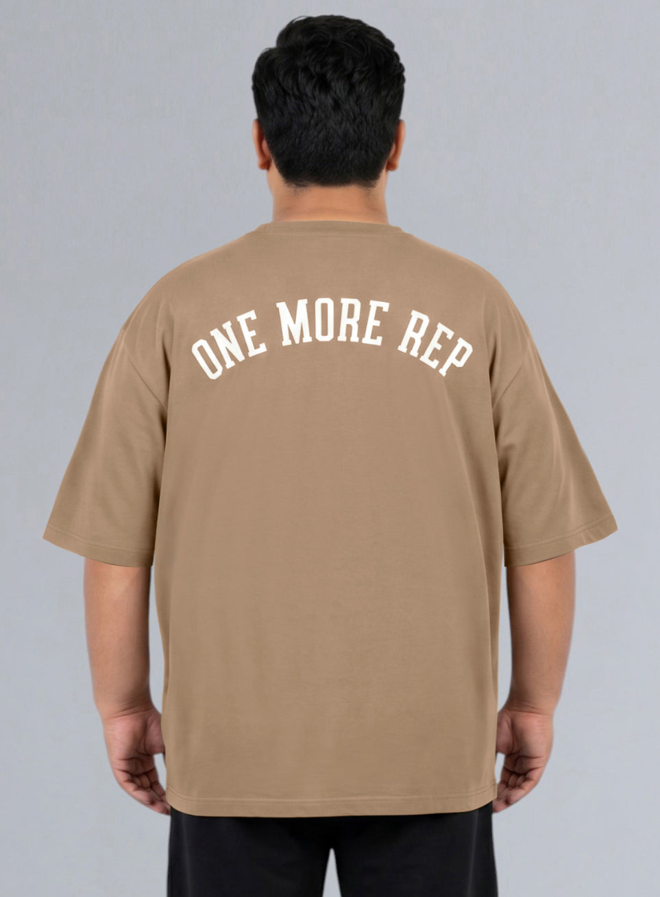 Men's Beige One More Rep Graphic Plus Size Oversized Fit T-shirt