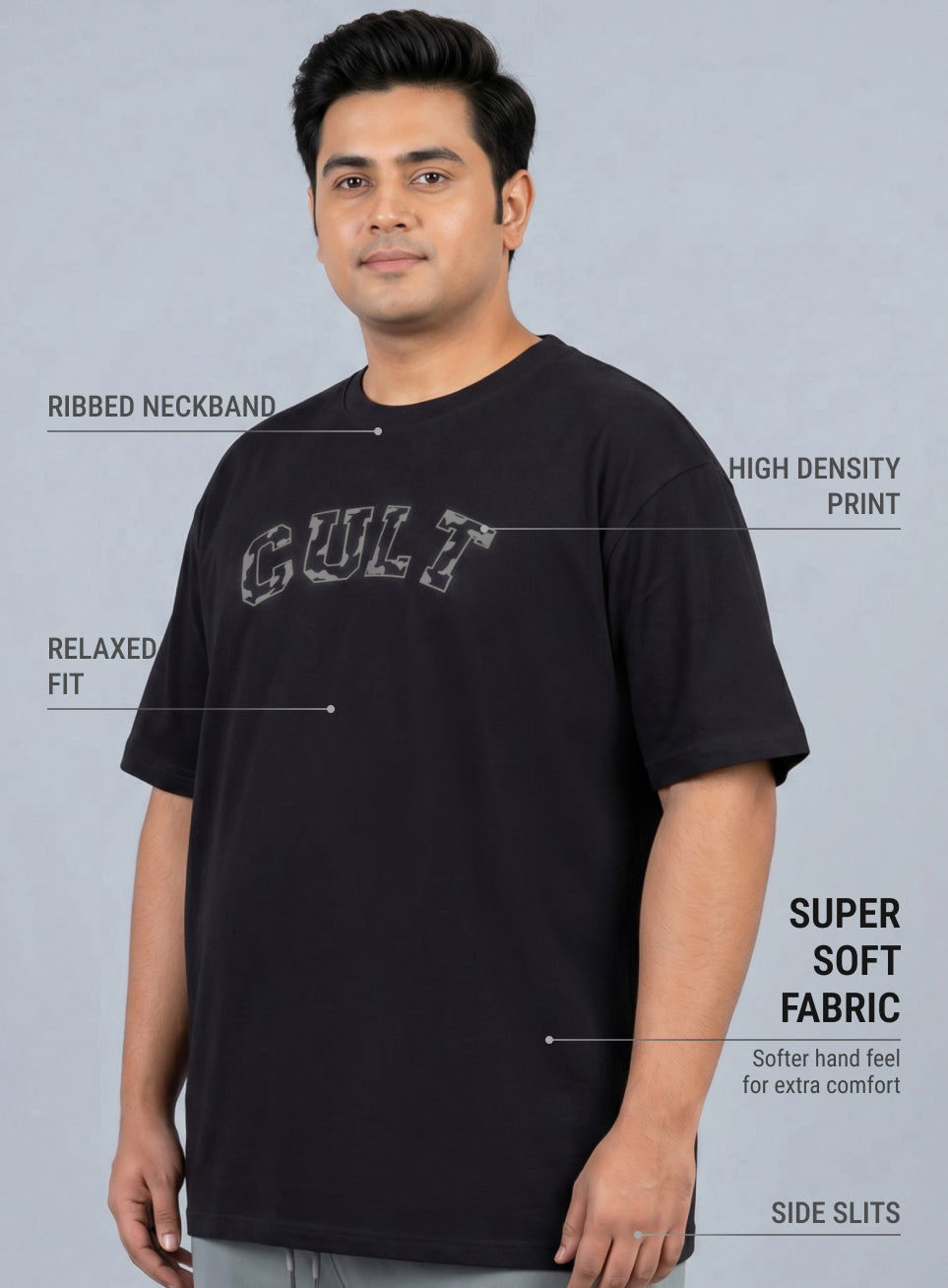 Men's Black Cult Branding Graphic Plus Size Relaxed T-shirt