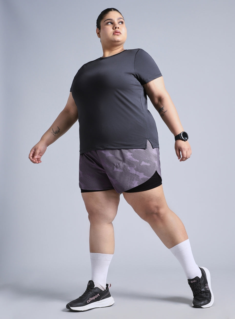 Women's Grey Urban Camo Shorts with Inner Tight Plus Size Shorts