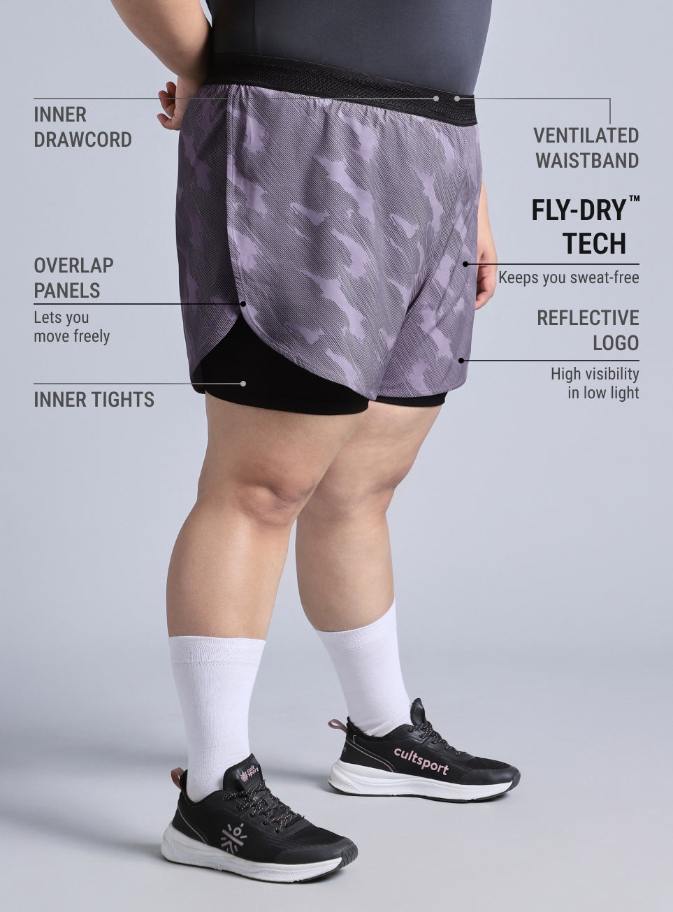 Women's Grey Urban Camo Shorts with Inner Tight Plus Size Shorts