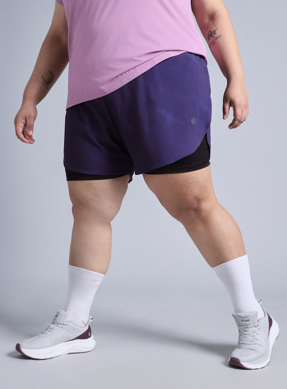 Women's Blue Urban Camo Shorts with Inner Tight Plus Size Shorts