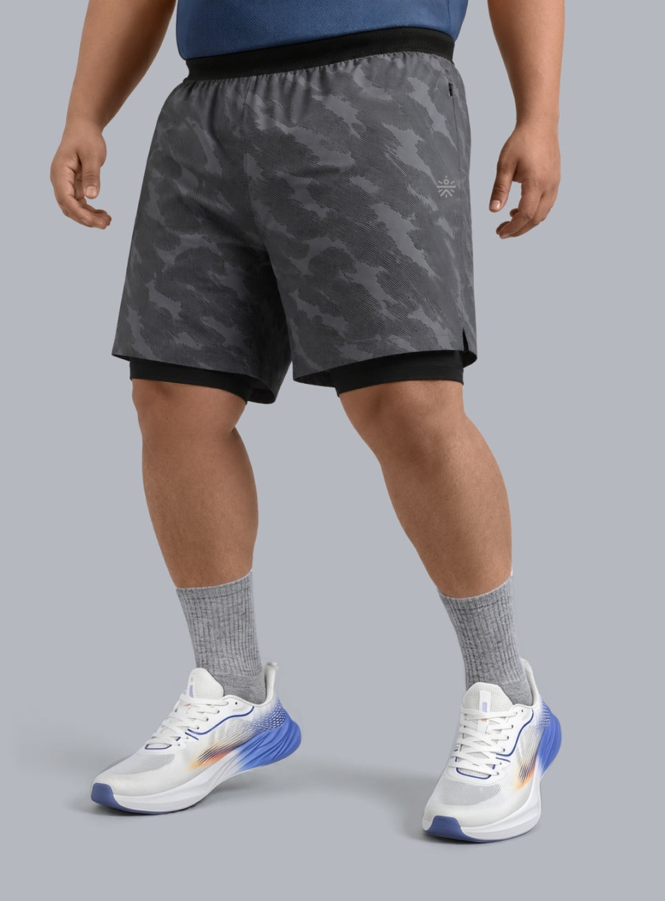 Men's Grey Urban Camo Plus Size Shorts with In-Buit Tights