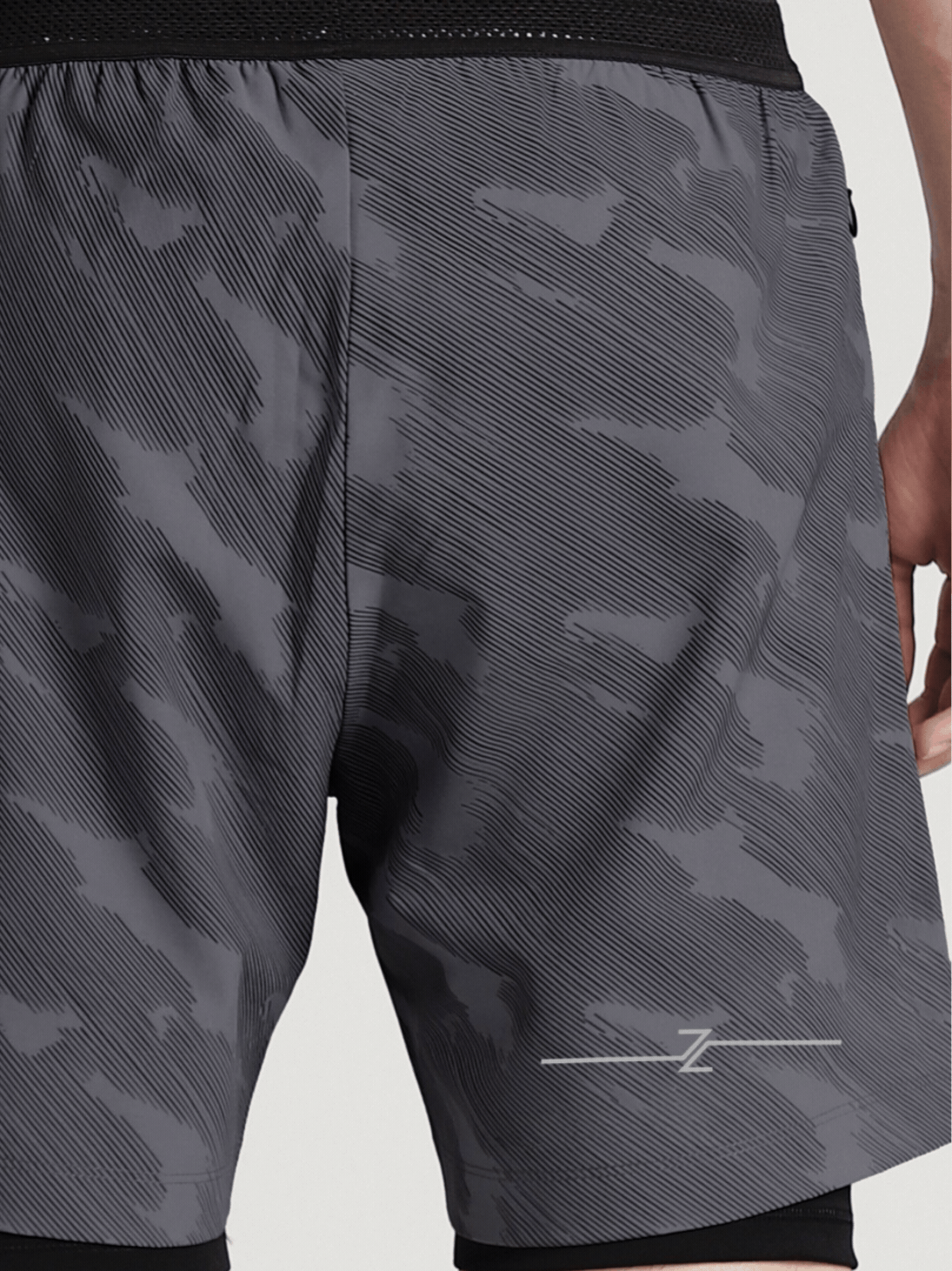Men's Grey Urban Camo Plus Size Shorts with In-Buit Tights