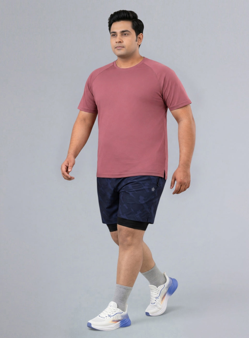 Men's Navy Urban Camo Plus Size Shorts with In-Buit Tights
