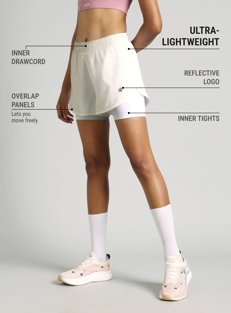 Women's White Cult Zero Strider Shorts with Inner Shorts