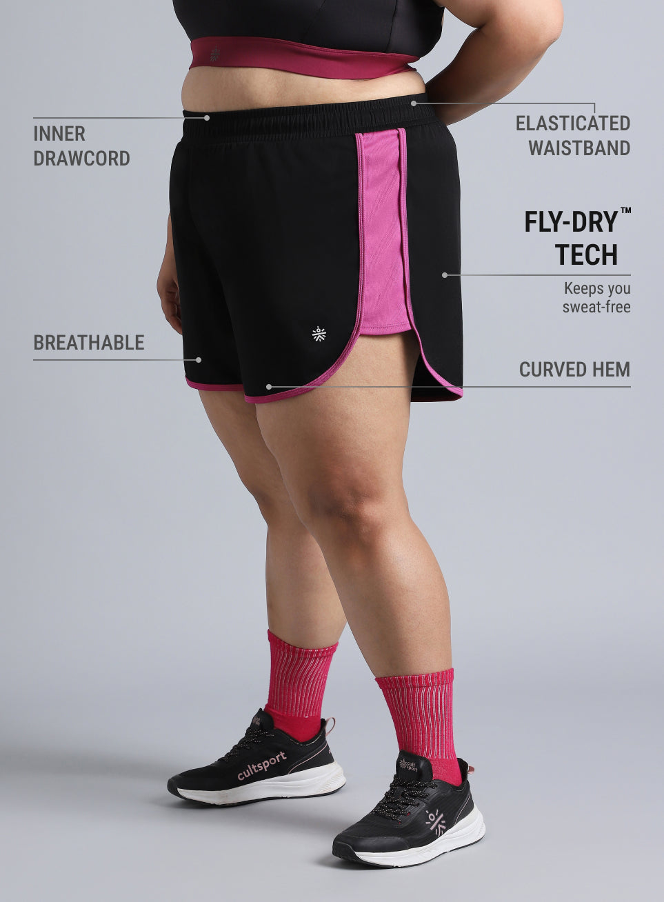 Women's Black Power Active Plus Size Shorts