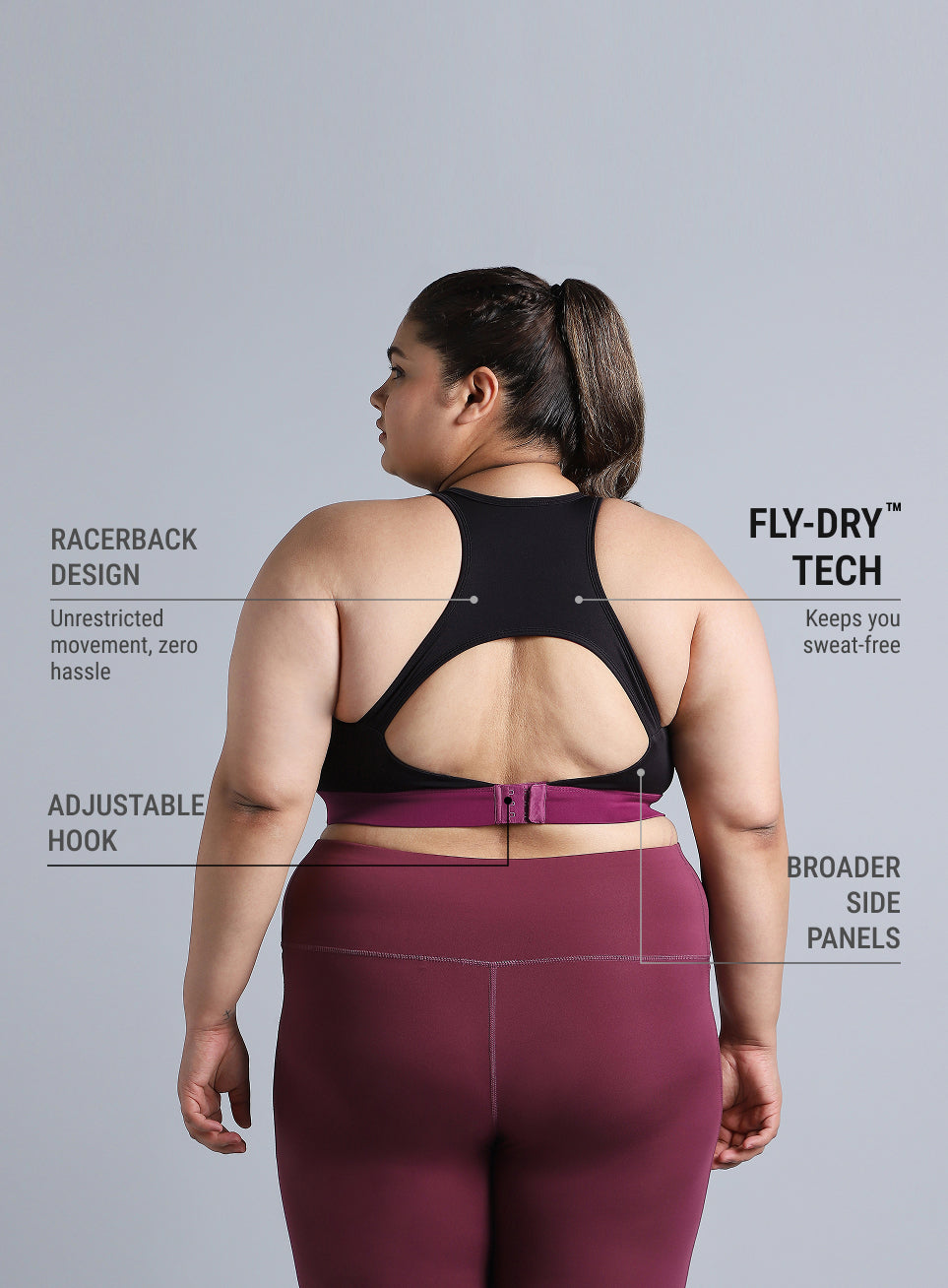 Women's Black Run Forward High Support Plus Size Bra