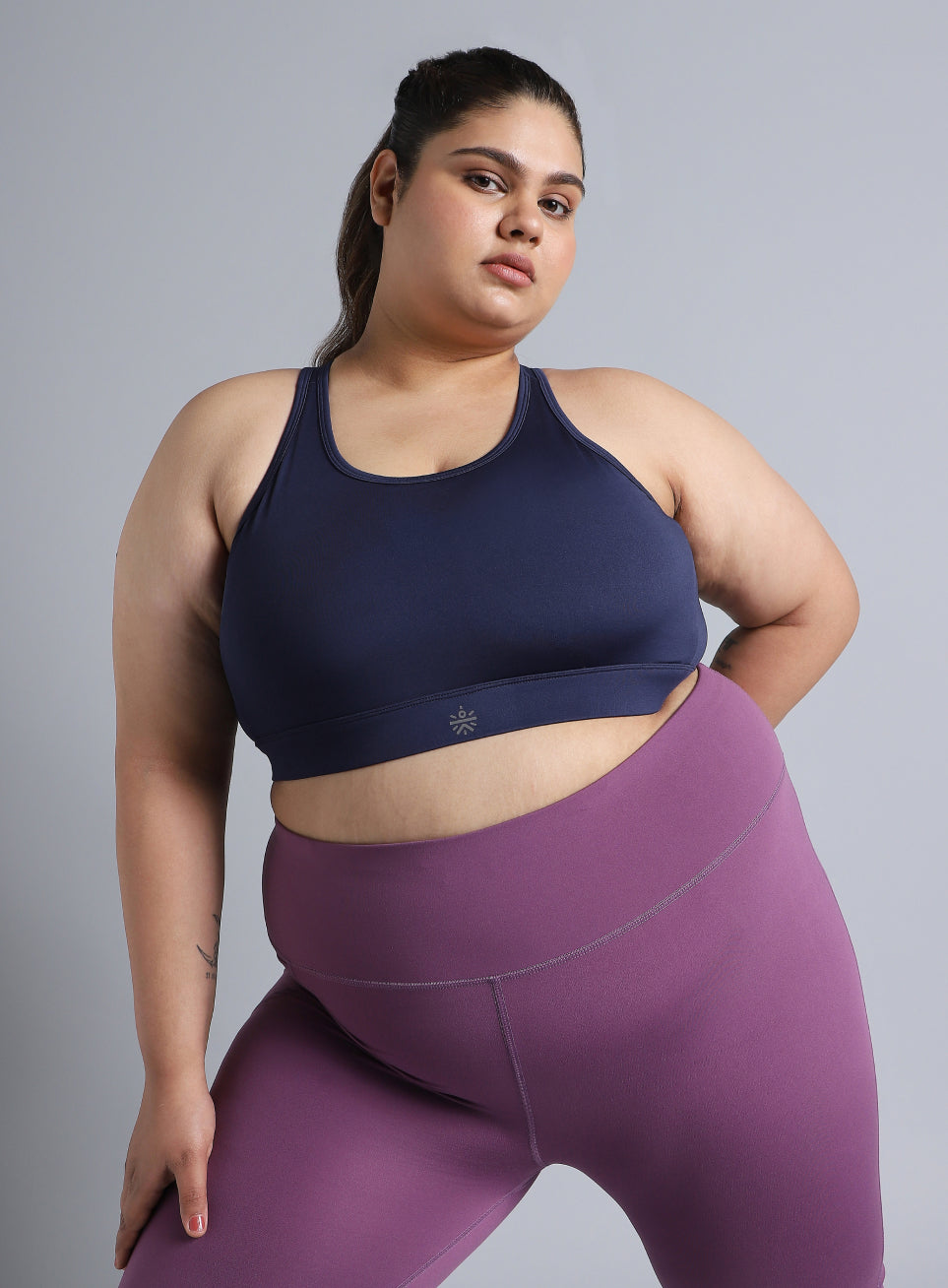 Women's Blue Racer Back Hook Running High Support Plus Size Sports Bra