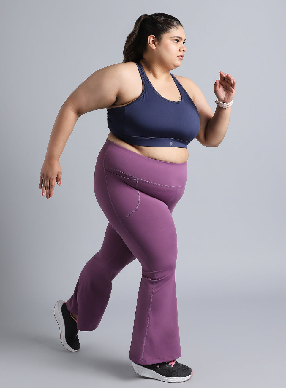 Women's Blue Racer Back Hook Running High Support Plus Size Sports Bra