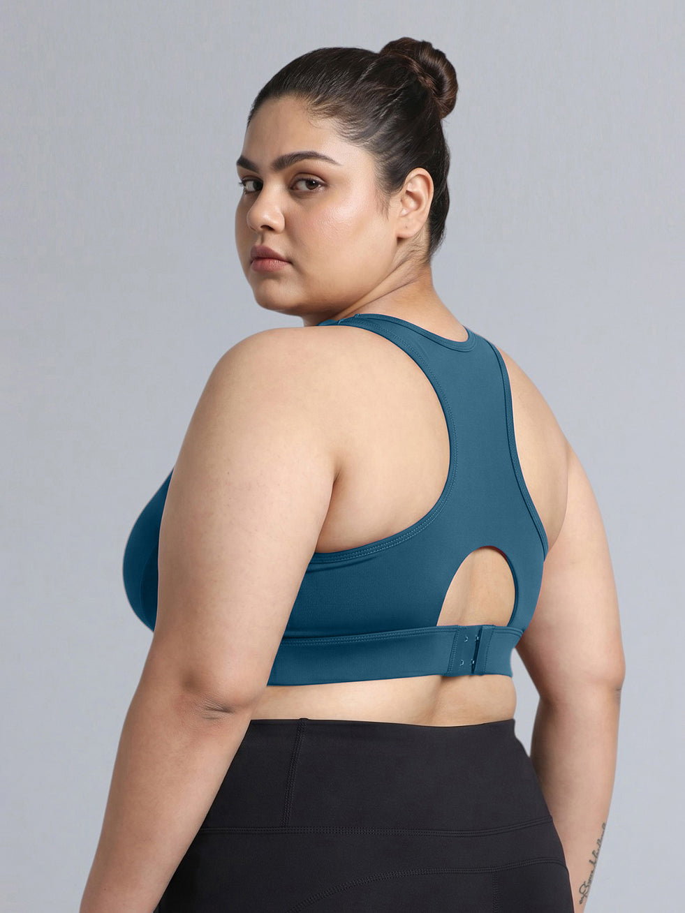 Women's Green Racer Back Hook Running High Support Plus Size Sports Bra