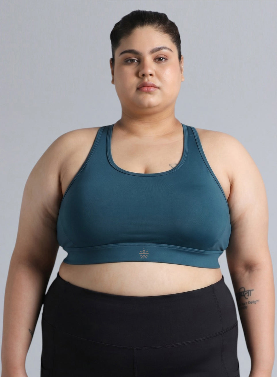Women's Green Racer Back Hook Running High Support Plus Size Sports Bra