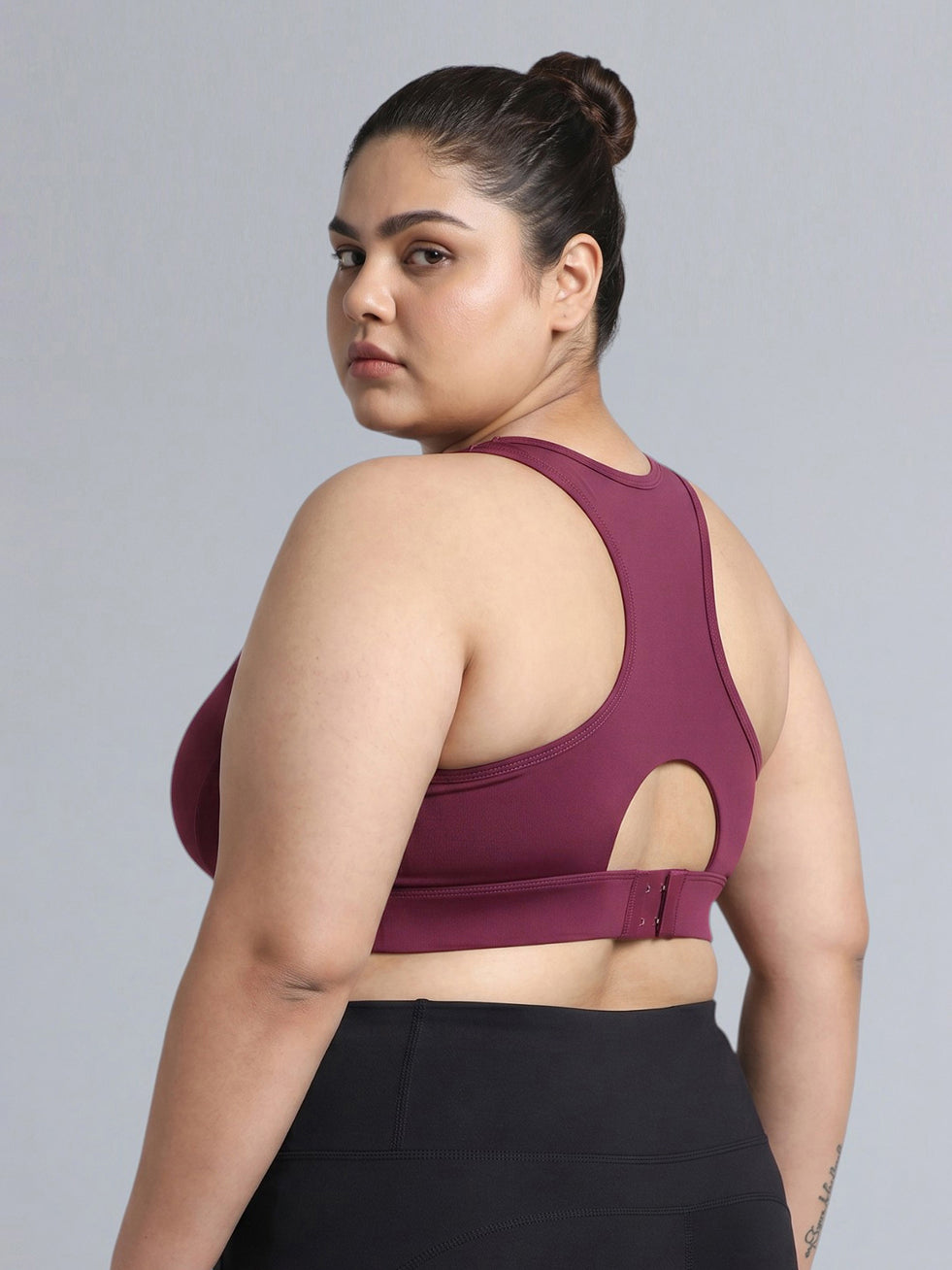 Women's Maroon Racer Back Hook Running High Support Plus Size Sports Bra