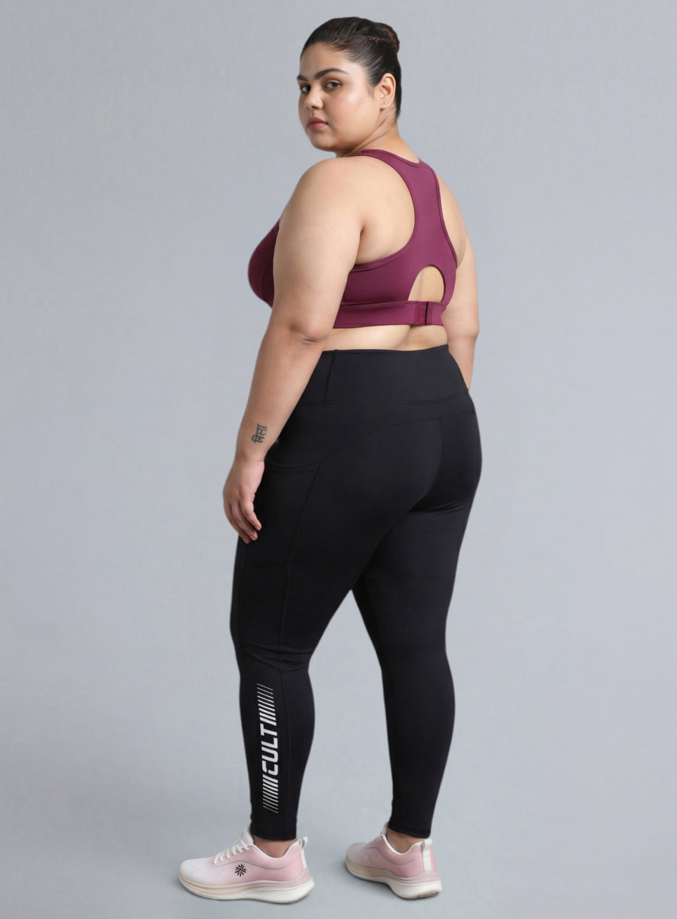 Women's Maroon Racer Back Hook Running High Support Plus Size Sports Bra