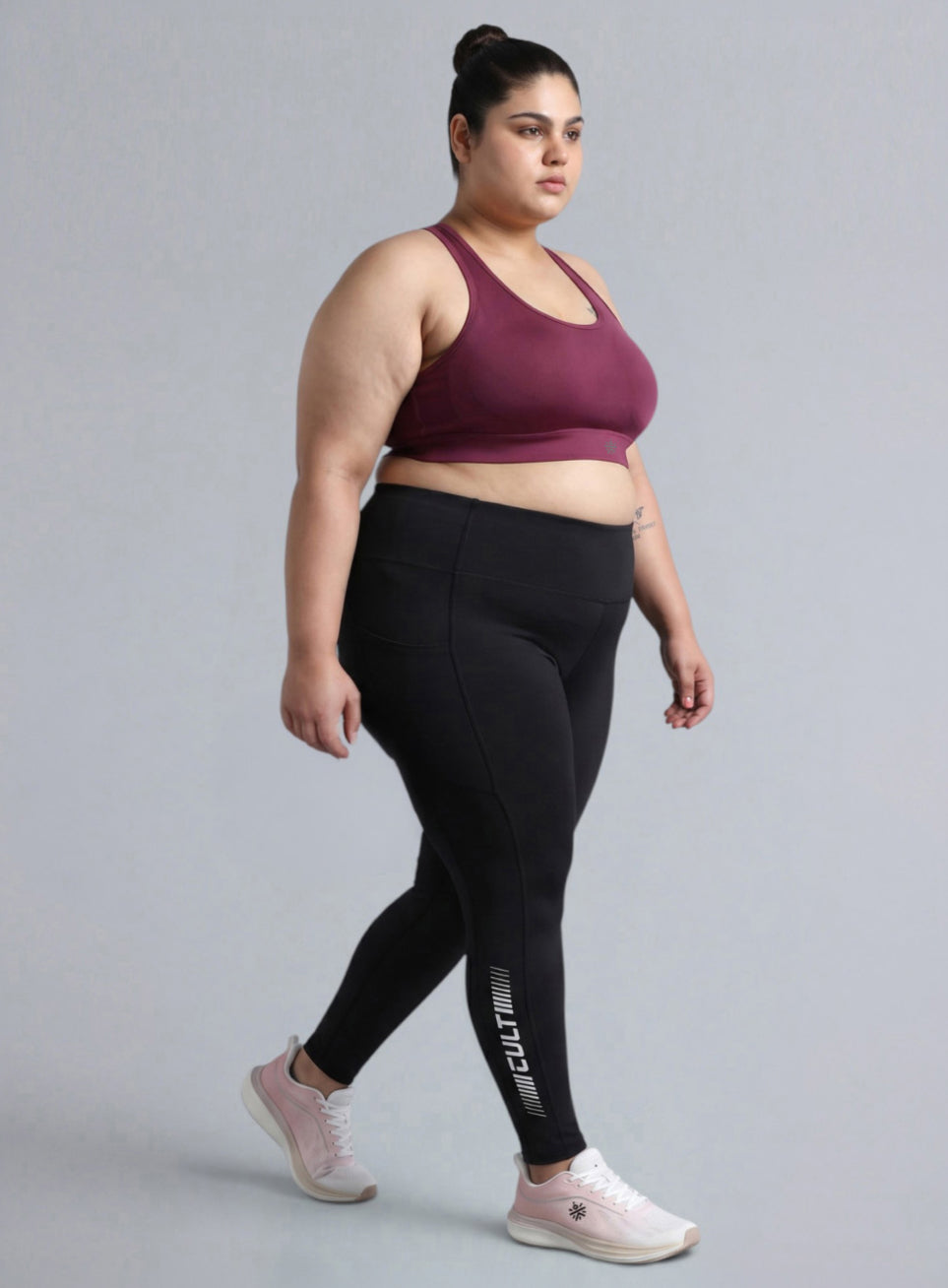 Women's Maroon Racer Back Hook Running High Support Plus Size Sports Bra
