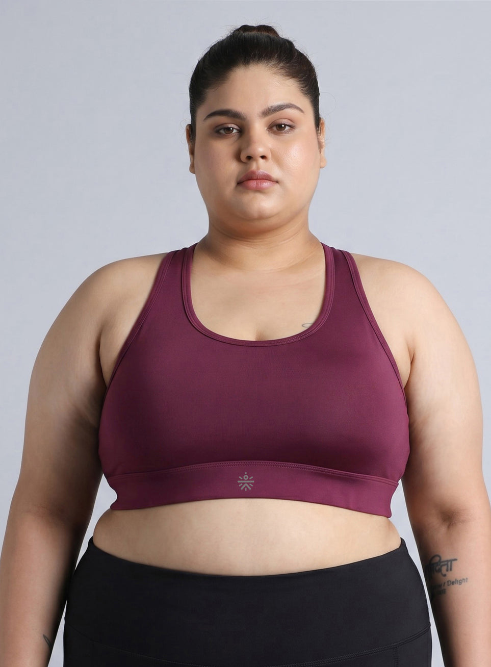 Women's Maroon Racer Back Hook Running High Support Plus Size Sports Bra