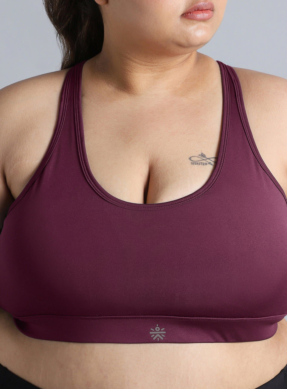 Women's Maroon Racer Back Hook Running High Support Plus Size Sports Bra