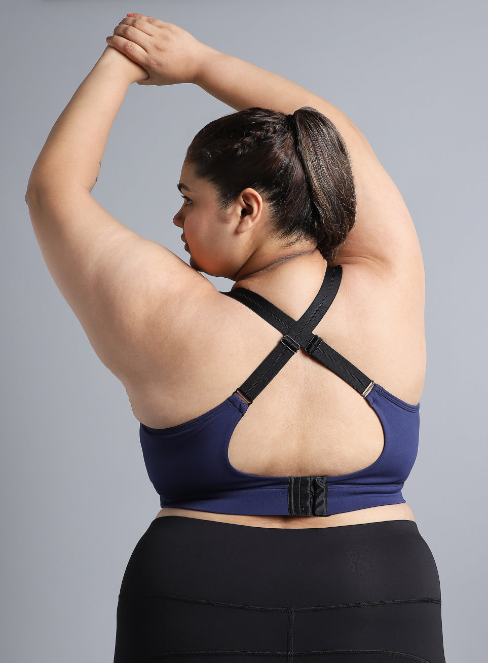 Women's Blue Adjustable Strap Training High Support Plus Size Sports Bra