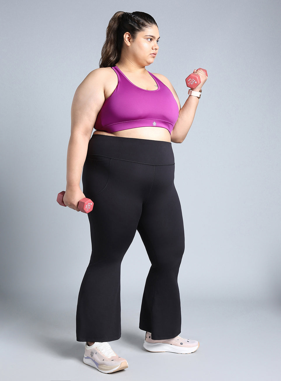 Women's Pink Adjustable Strap Training High Support Plus Size Sports Bra