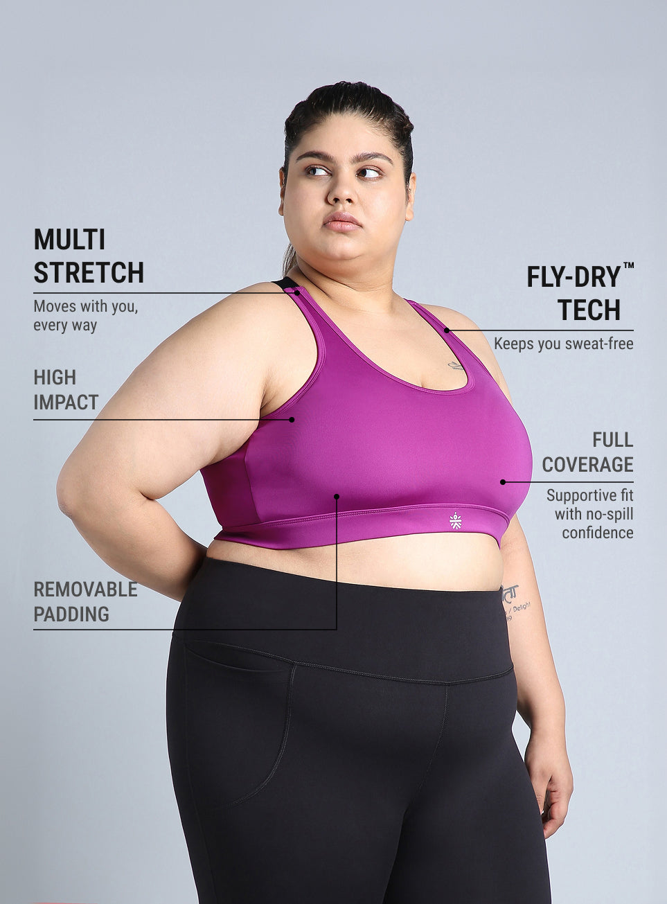 Women's Pink Adjustable Strap Training High Support Plus Size Sports Bra