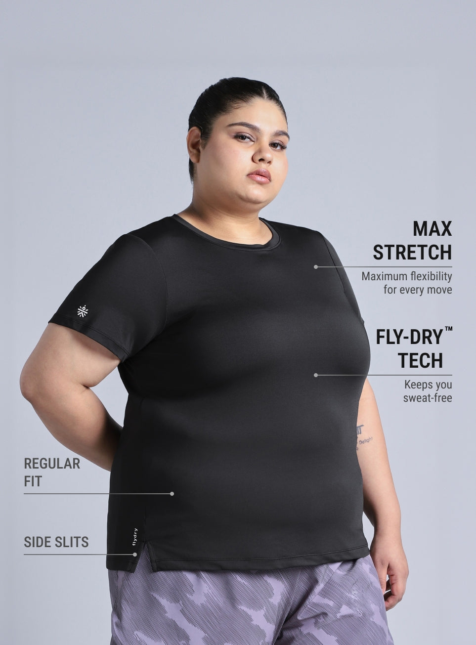 Women's Black Plus Size Back Vent Training Tee