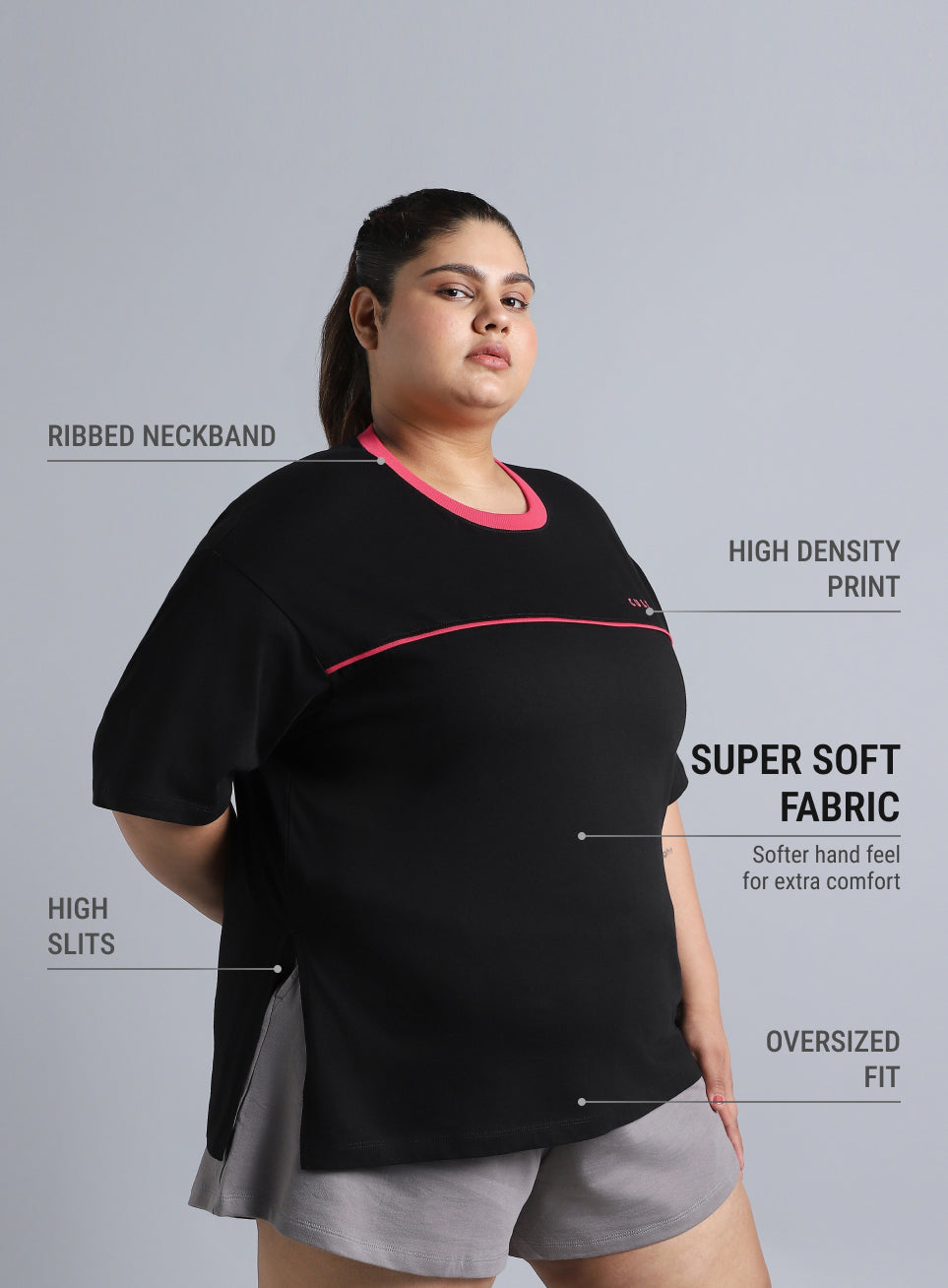 Women's Black Cult Classic Oversized Fit Plus Size T-shirt