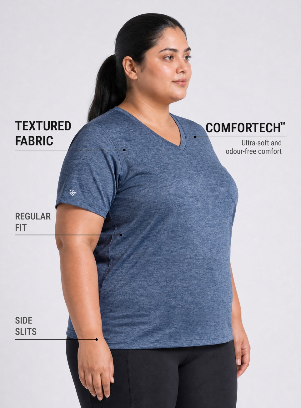 Women's Navy V neck Training Plus Size Comfortech T-shirt