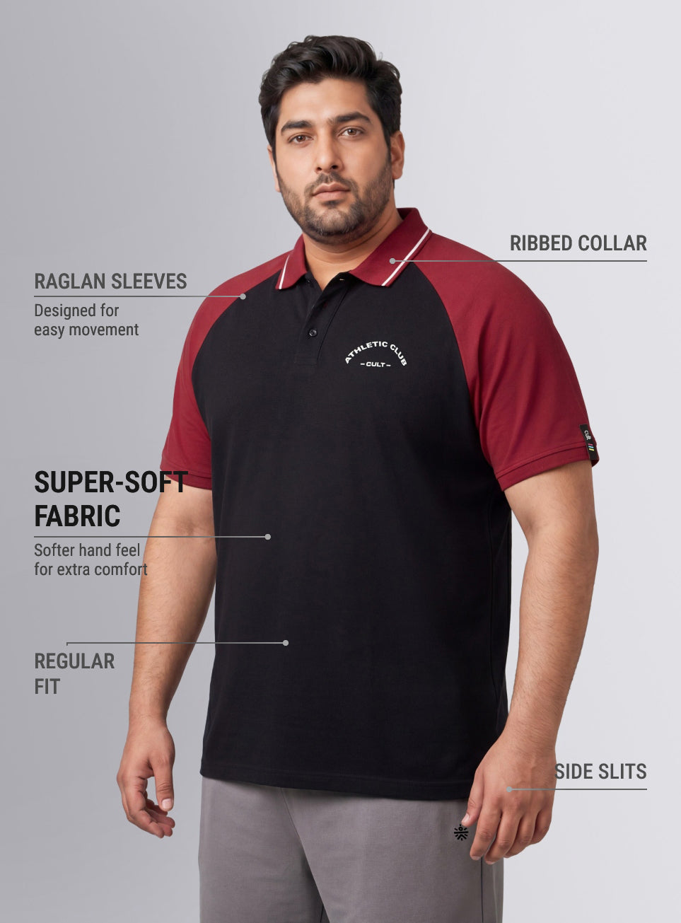 Men's Black Athletic Club Plus Size Polo T-shirt