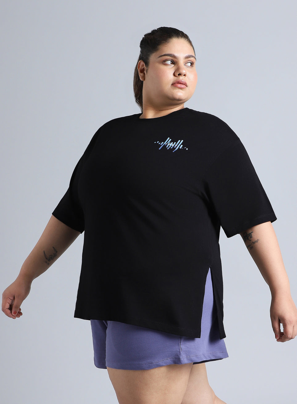 Women's Black Printed Oversized Fit Plus Size T-shirt