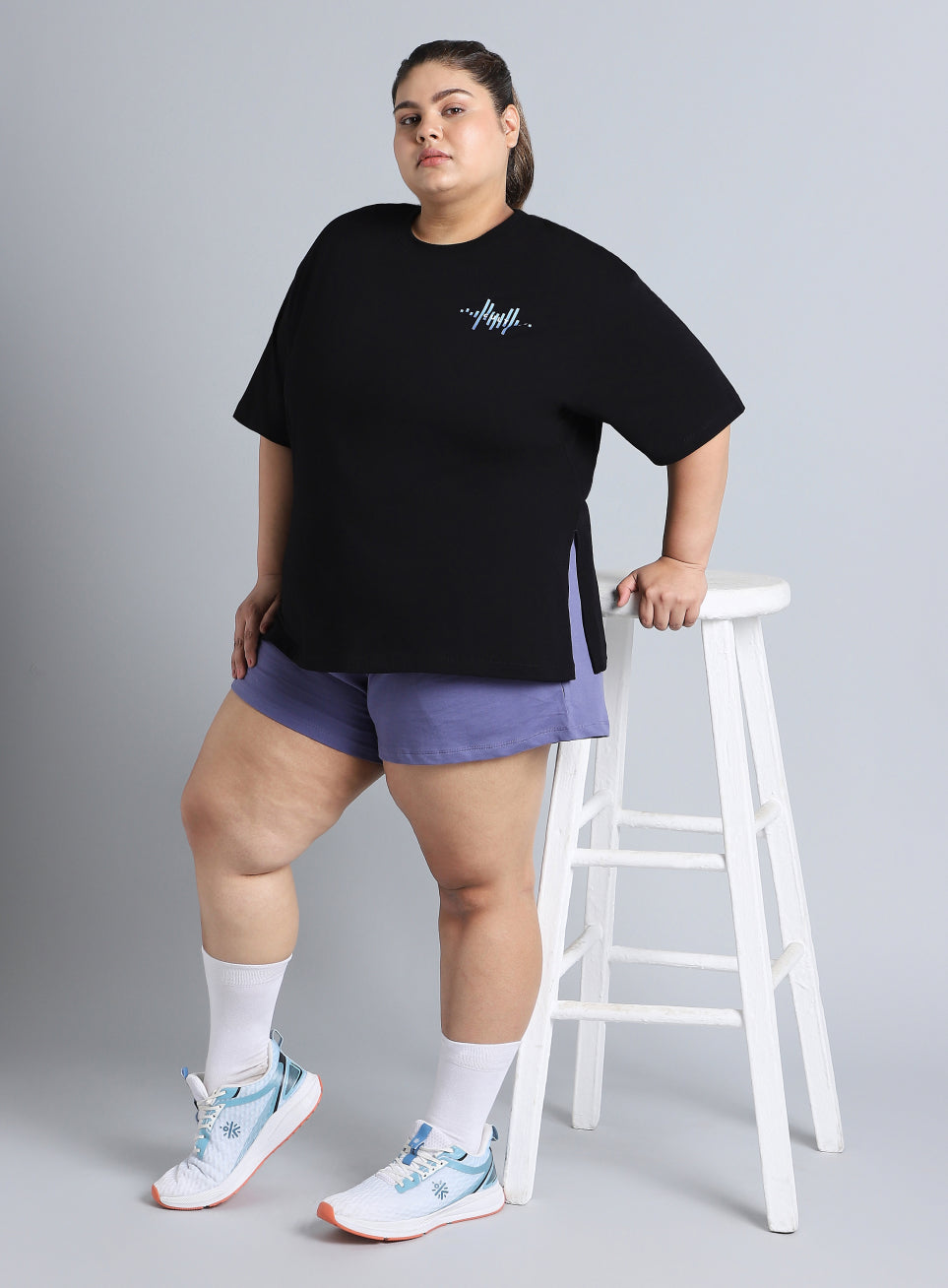 Women's Black Printed Oversized Fit Plus Size T-shirt