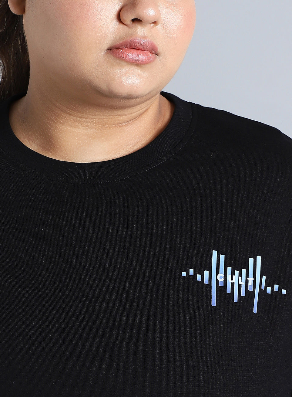 Women's Black Printed Oversized Fit Plus Size T-shirt