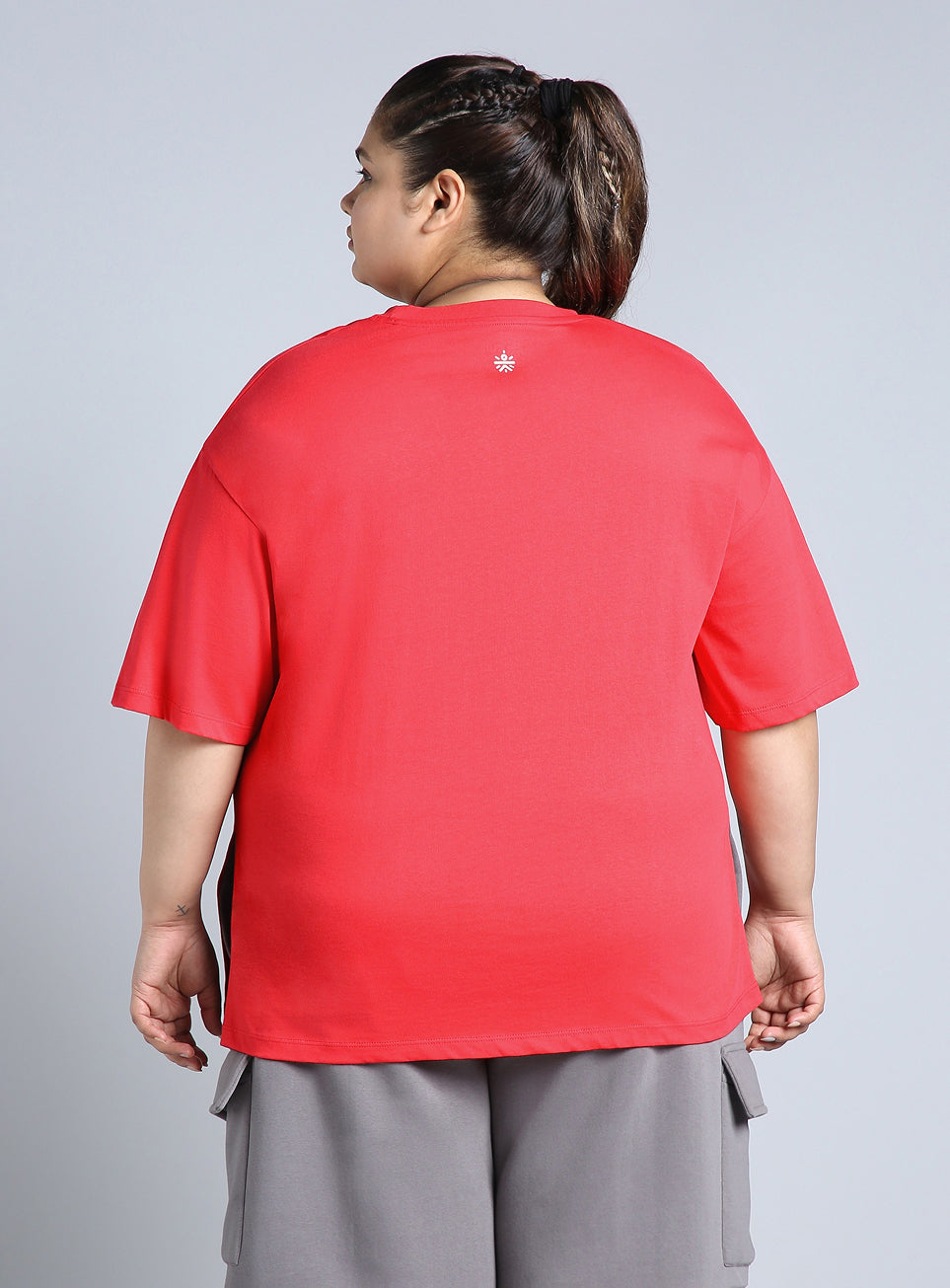 Women's Red Printed Oversized Fit Plus Size T-shirt