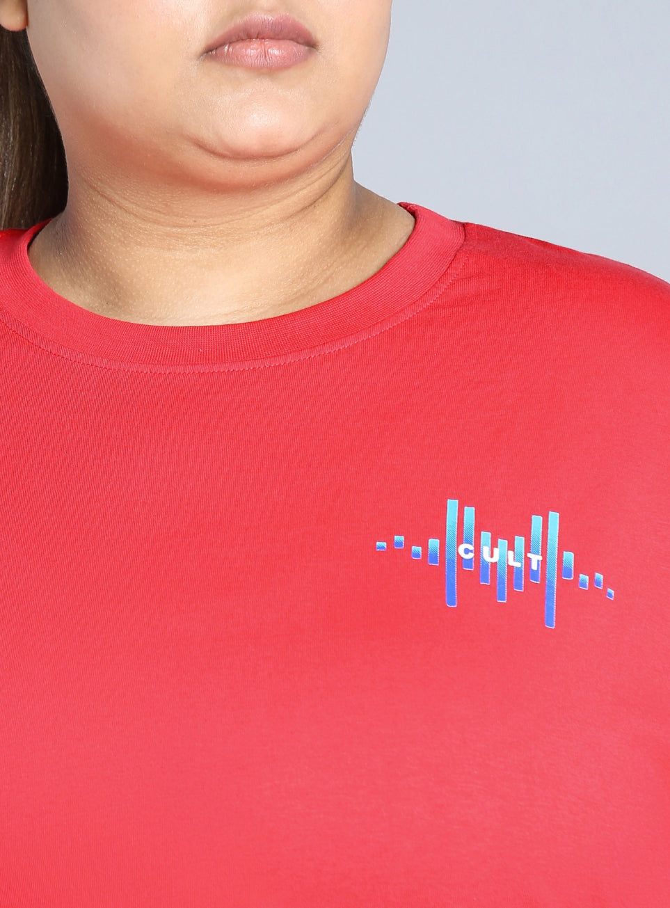 Women's Red Printed Oversized Fit Plus Size T-shirt
