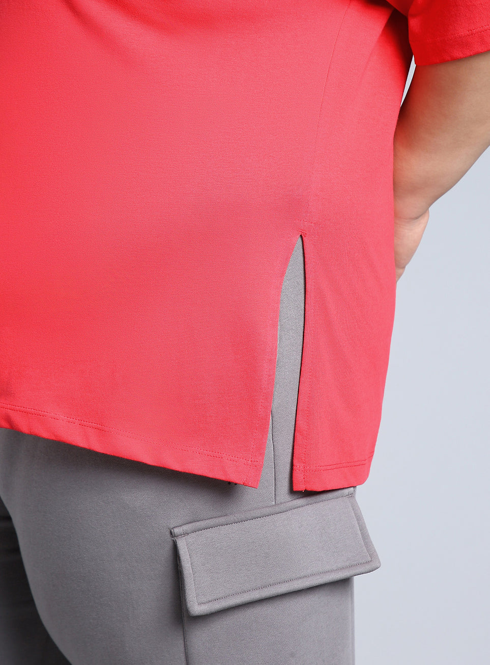 Women's Red Printed Oversized Fit Plus Size T-shirt
