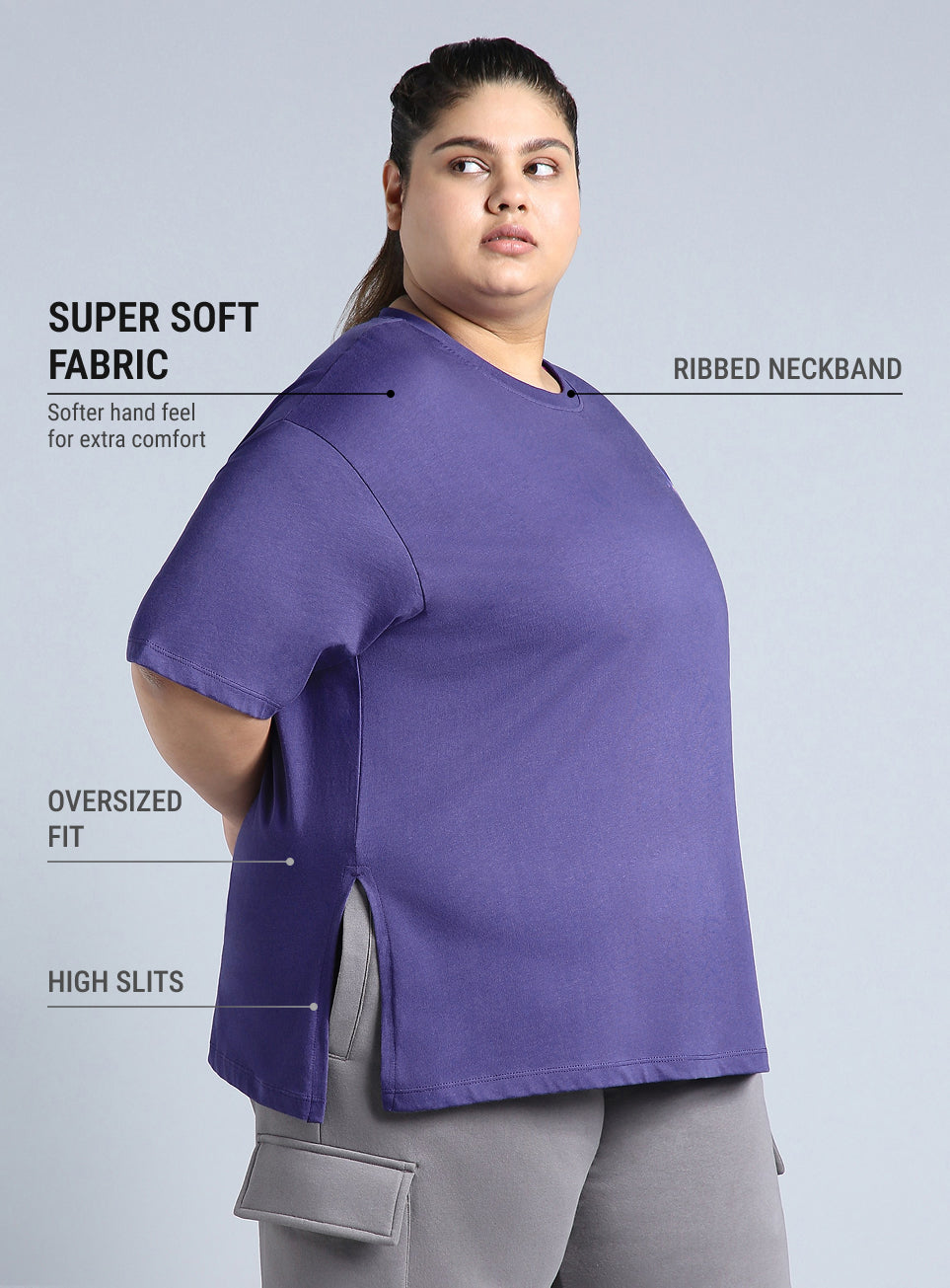 Women's Blue Printed Oversized Fit Plus Size T-shirt