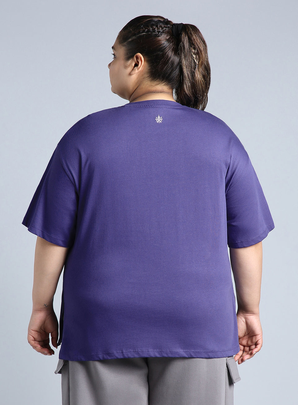 Women's Blue Printed Oversized Fit Plus Size T-shirt