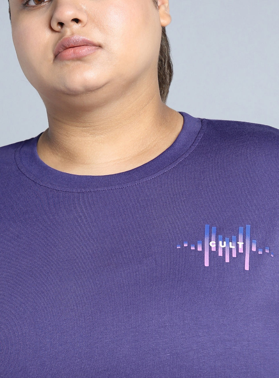 Women's Blue Printed Oversized Fit Plus Size T-shirt