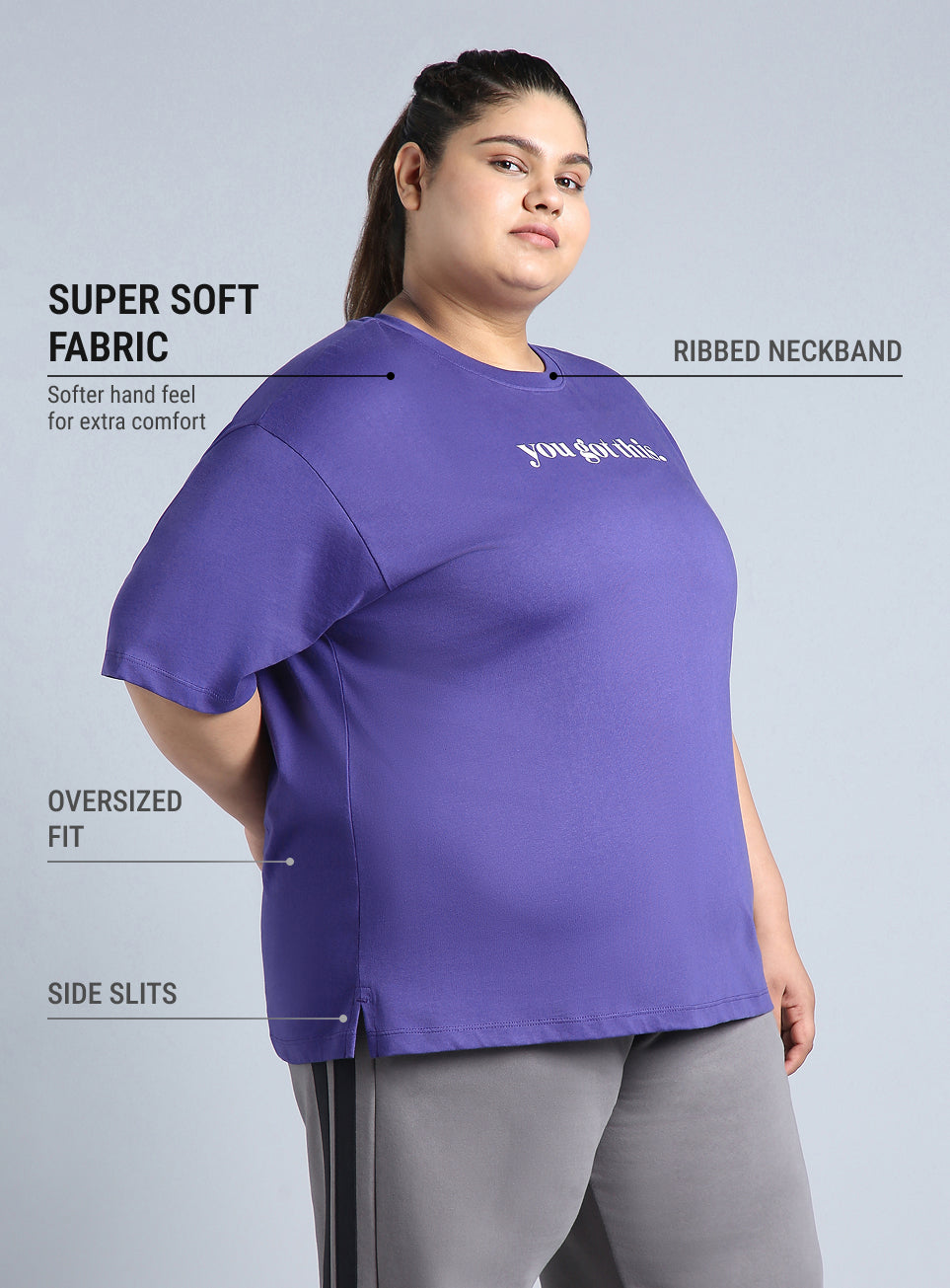 Women's Blue You Got This Oversized Fit Plus Size T-shirt