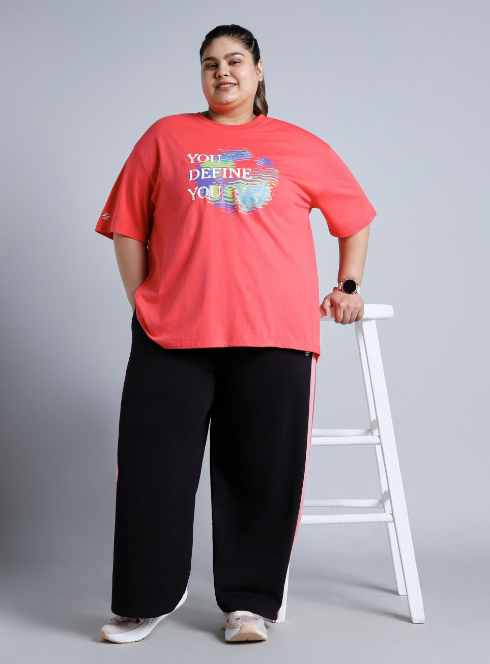 Women's Black High Slit Straight Fit Plus Size Trackpants