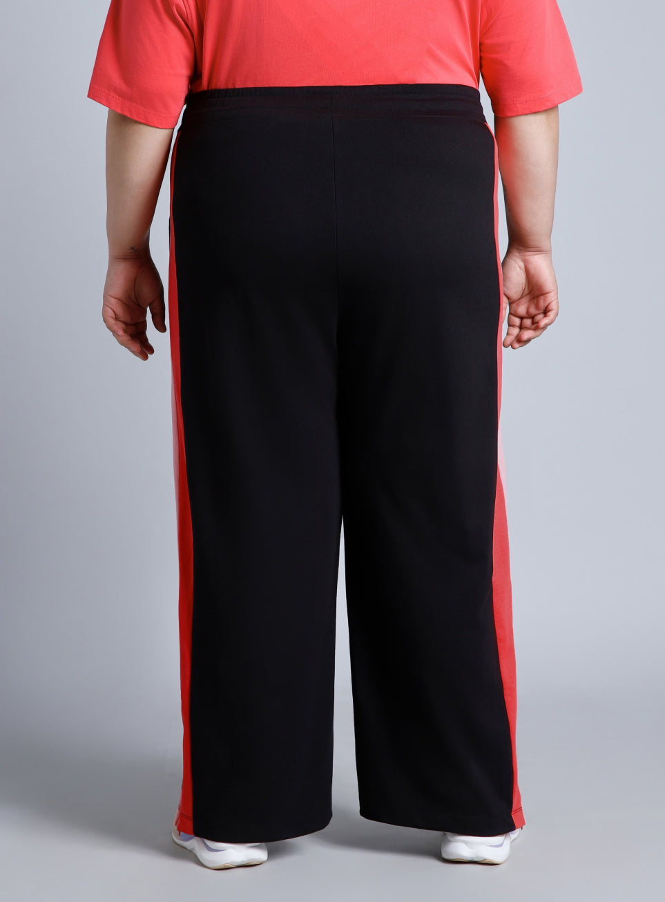 Women's Black High Slit Straight Fit Plus Size Trackpants