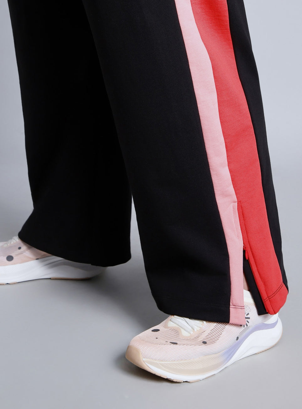Women's Black High Slit Straight Fit Plus Size Trackpants