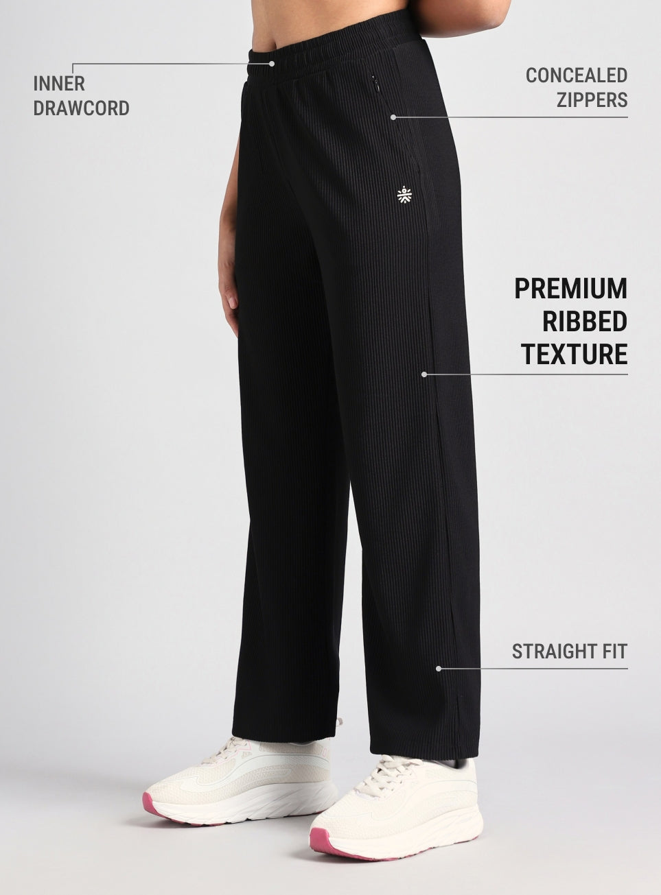 Womne's Black Ribbed Move and Flow Trackpants