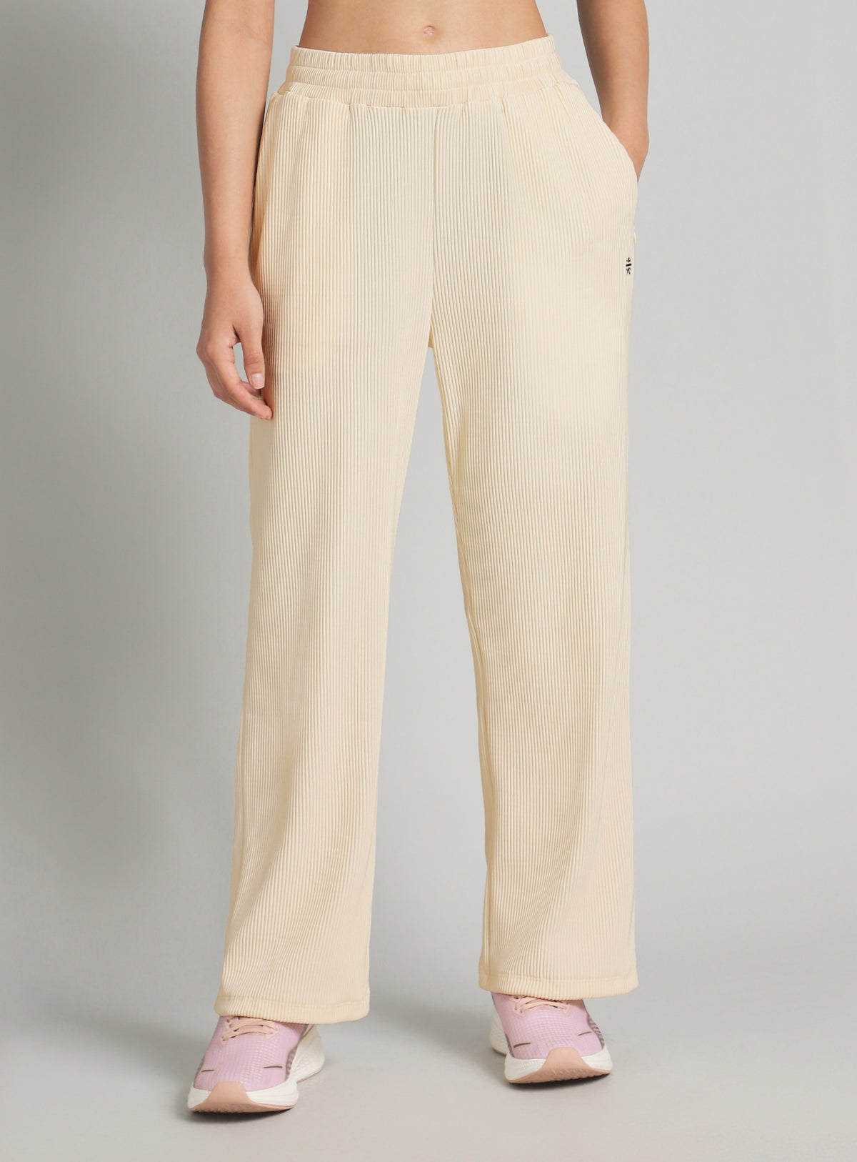 Womne's Off White Ribbed Move and Flow Trackpants