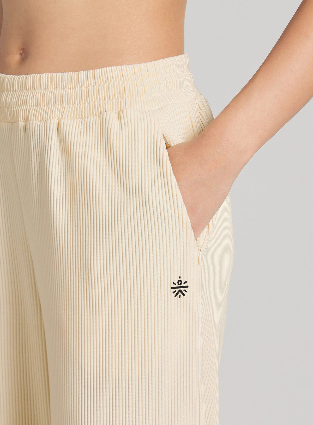 Womne's Off White Ribbed Move and Flow Trackpants