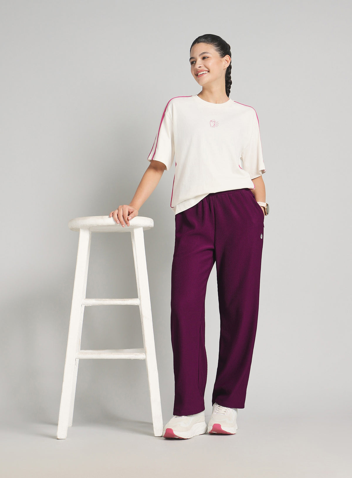 Womne's Burgundy Ribbed Move and Flow Trackpants